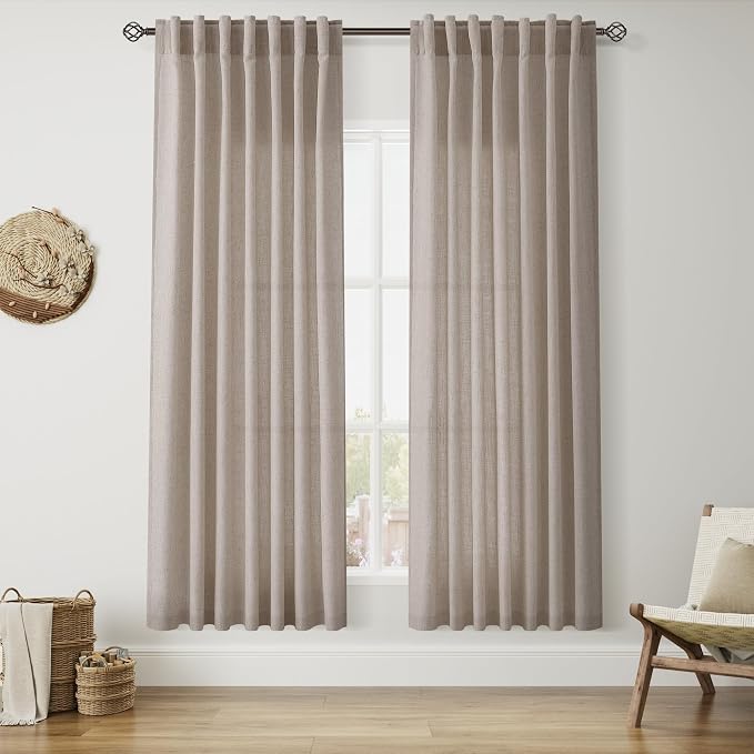 Nanspring Ecru Curtains for Living Room 72 Inches Long Linen Blend Luxury Light by Nanspring