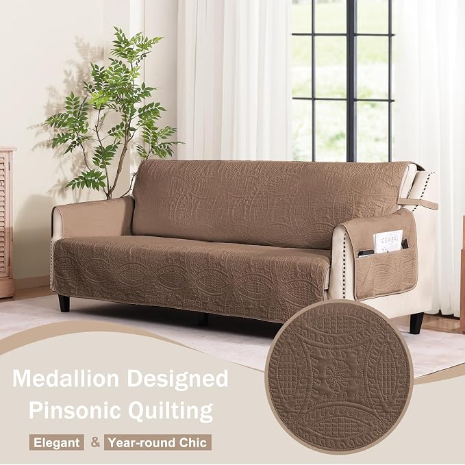 Toffee Loveseat Covers 2 Cushion Couch, Water-Repellent Sofa Cover - Image 8