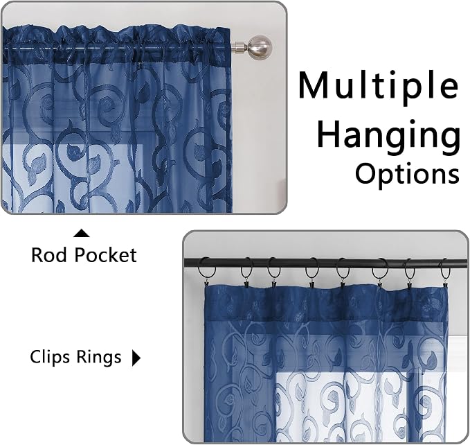 OWENIE Furman Blue Sheer Curtains Tiers 36 inch Length, Light Filtering Soft - Image 4