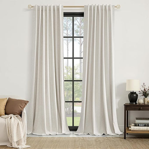 100% Blackout Linen Curtains for Bedroom 84 inches Long, Thermal Insulated Room by Guken