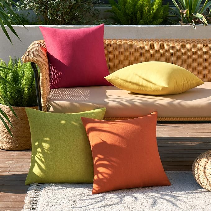 MIULEE Pack of 4 Decorative Outdoor Throw Pillow Covers Linen Waterproof Pillow - Image 3