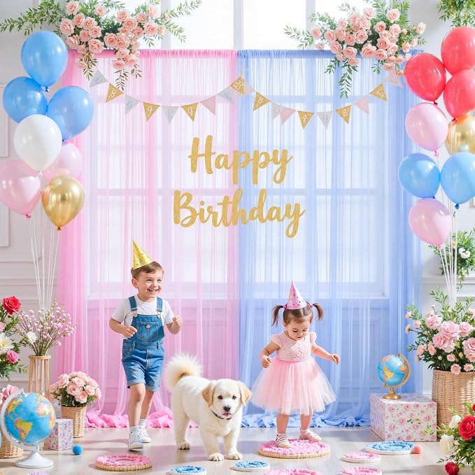 Pink and Blue Backdrop Curtain for Gender Reveal Girl and Boy Party Sheer Tulle - Image 3