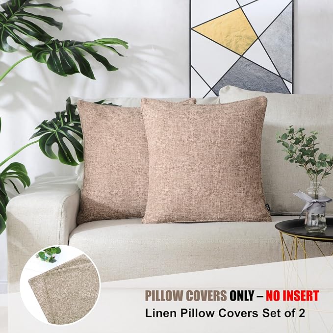 HPUK Pack of 2 Tan Throw Pillow Covers, 18x18 inch Accent Throw Pillows - Image 3