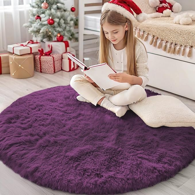 OLANLY Dark Purple Round Rugs for Bedroom by OLANLY