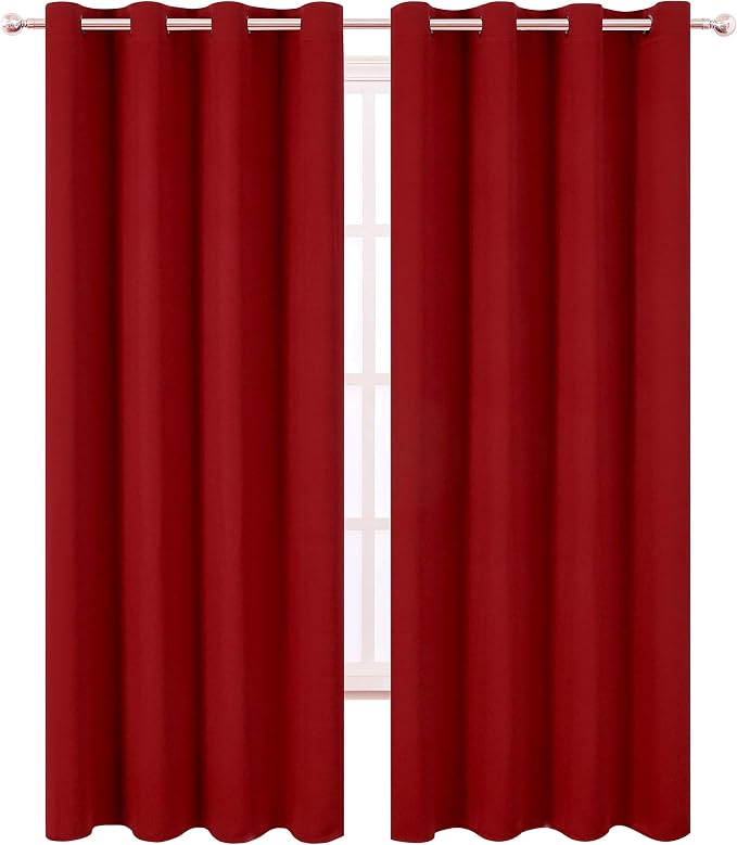 LEMOMO Blackout Curtains 66 x 95 inch/Red Curtains Set of 2 Panels/Thermal - Image 2