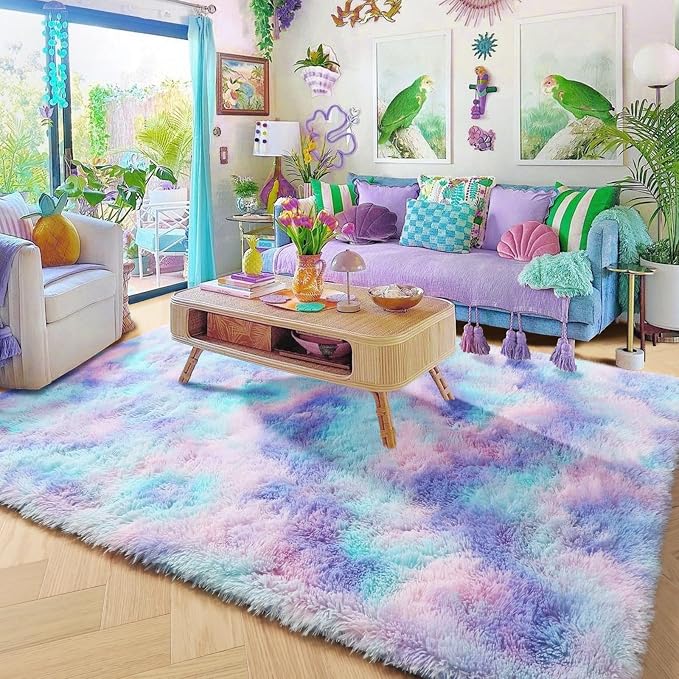 Amdrebio Purple Rainbow Mermaid Large Kids Area Rug 6x9 - Image 5