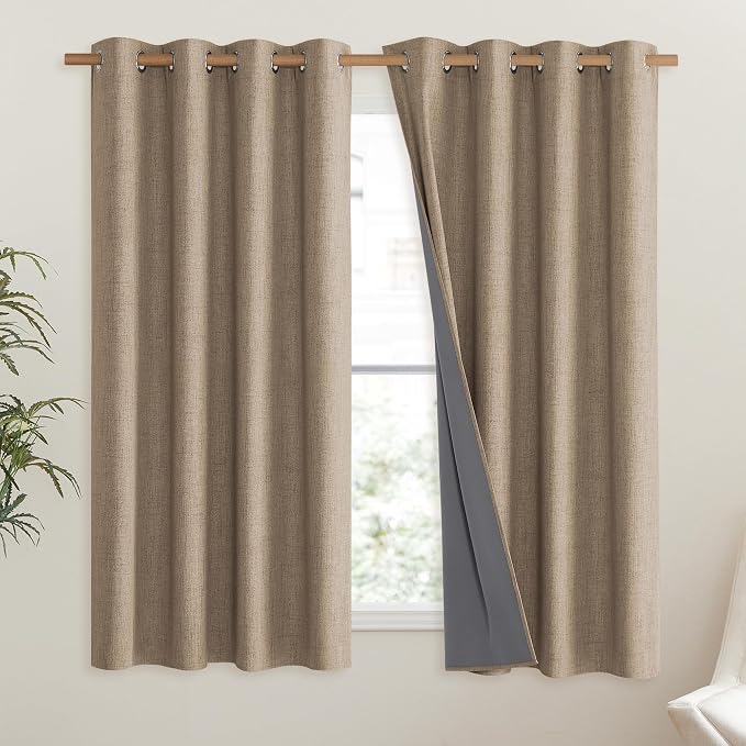 NICETOWN Burlap Vintage Open Linen Weave Flax Thermal Curtains, 100% Blackout - Image 2
