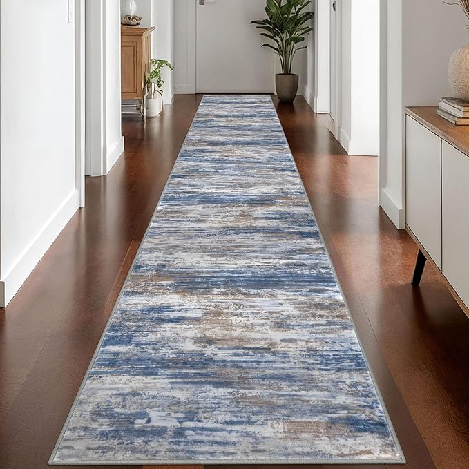 KOZYFLY Modern Abstract Washable Rug Runner 2.6x16 Hallway Rug Runner Non-Slip by KOZYFLY