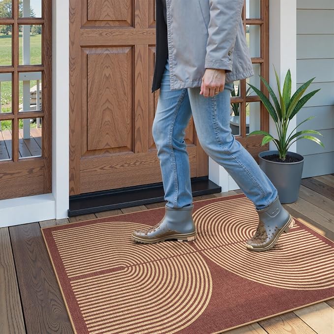 Lahome Enfys Modern Rainbow Easy Jute Patio Rug, 3x5 Washable Entry Way Rugs - Image 2