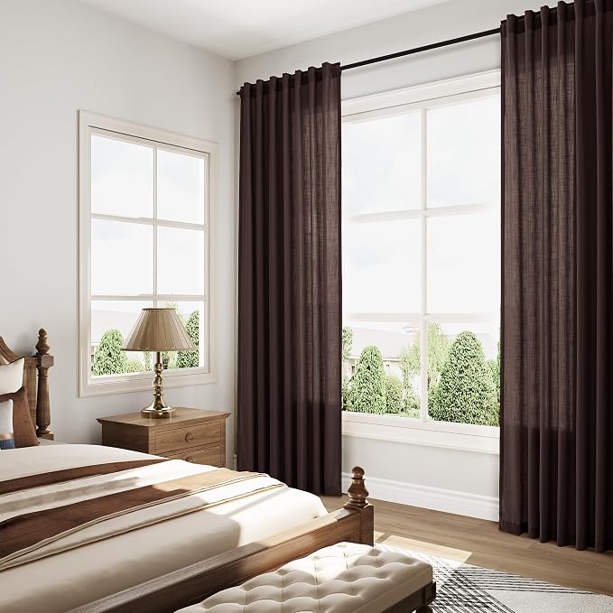 Coffee Brown Linen 112 Inch Curtains - Image 7