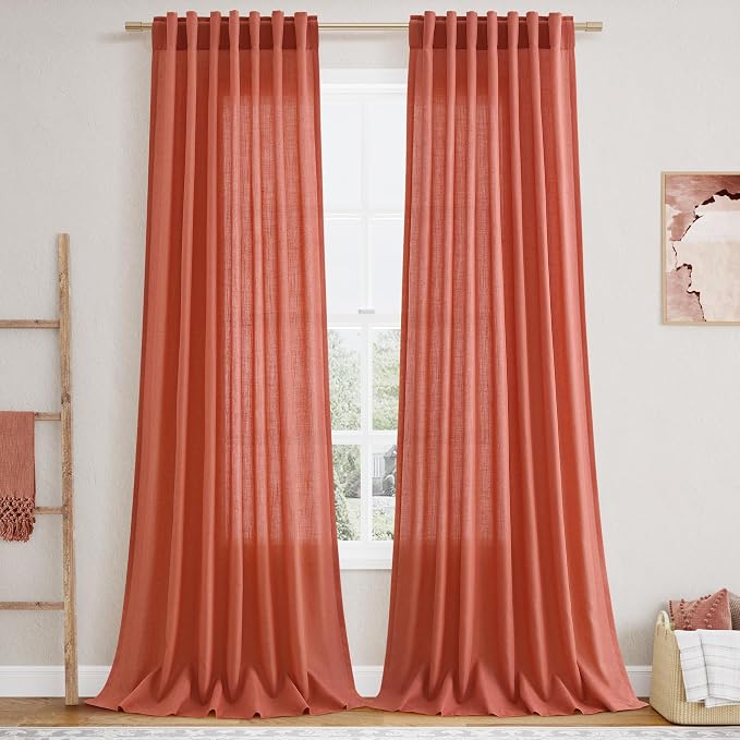 Nanspring Coral Linen Curtains 120 Inches Long 2 Panels Set Back Tab Loop by Nanspring