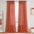 Coral Linen Curtains 102 Inches Long 2 Panel Set Back Tab Rod Pocket Semi Sheer by Nanspring