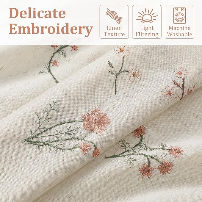 Kitchen Valances for Windows, Floral Embroidered Spring Linen Blend Farmhouse - Image 3