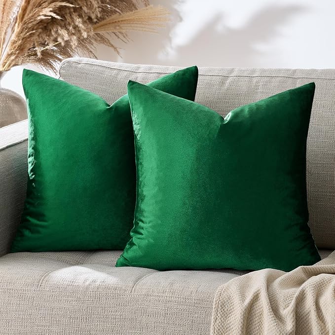 GIGIZAZA Decorative Couch Forest Green Pillow Covers, Square Sofa Velvet Pillow - Image 4