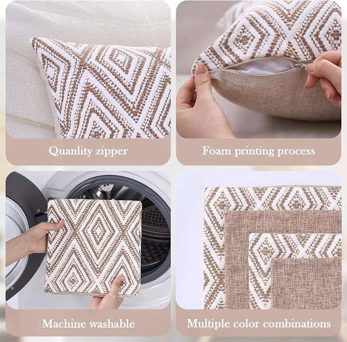 HPUK Decorative Throw Pillow Covers Set of 4 Geometric Design Linen Cushion - Image 4