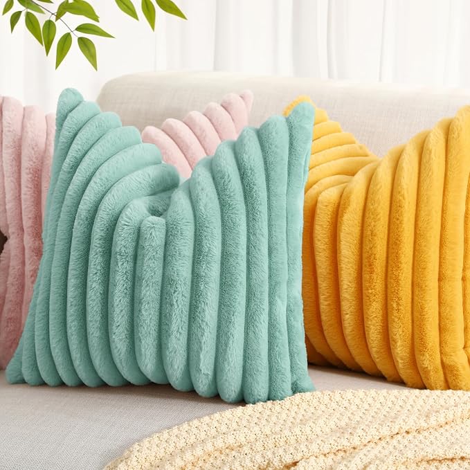 decorUhome Summer Cozy Faux Fur Throw Pillow Covers 16x16 Set of 2 Decorative - Image 7