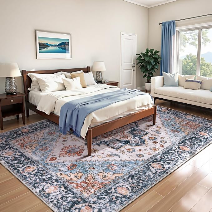 SERISSA Washable Rugs 6x9 Area Rugs, Large Non-Slip Boho Living Room Blue - Image 2