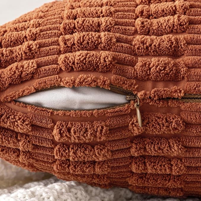 MIULEE Pack of 2 Dark Rust Corduroy Decorative Pillow Covers 18x18 Inch Soft - Image 5