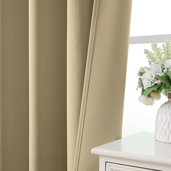 CUCRAF Beige Blackout Curtains Customize, Rod Pocket Room Darkening Curtain - Image 6