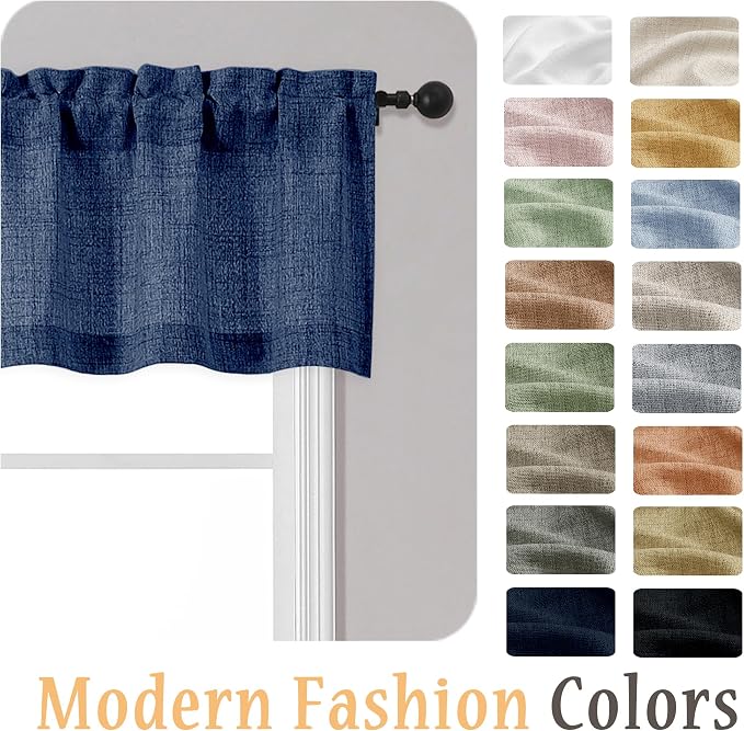 OWENIE Navy Blue Valances for Windows 1 Pcs, Light Filtering Textured Farmhouse - Image 8