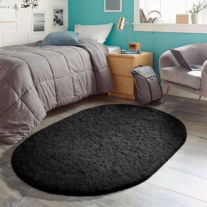 Ophanie 3x5 Oval Black Rugs for College Dorm, Bedroom Small Area Rug, Non-Slip - Image 6