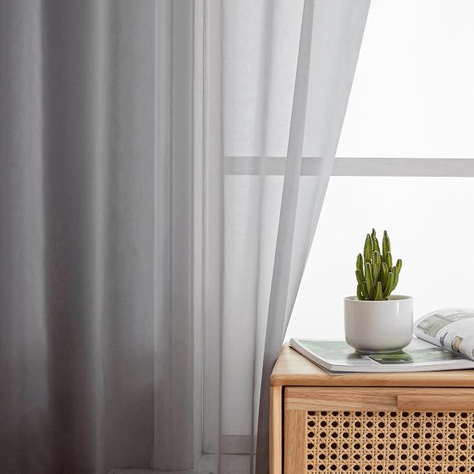 Aiyufeng 2 Piece Grey Short Sheer Curtains 45 Inch Length, Light Filtering - Image 4