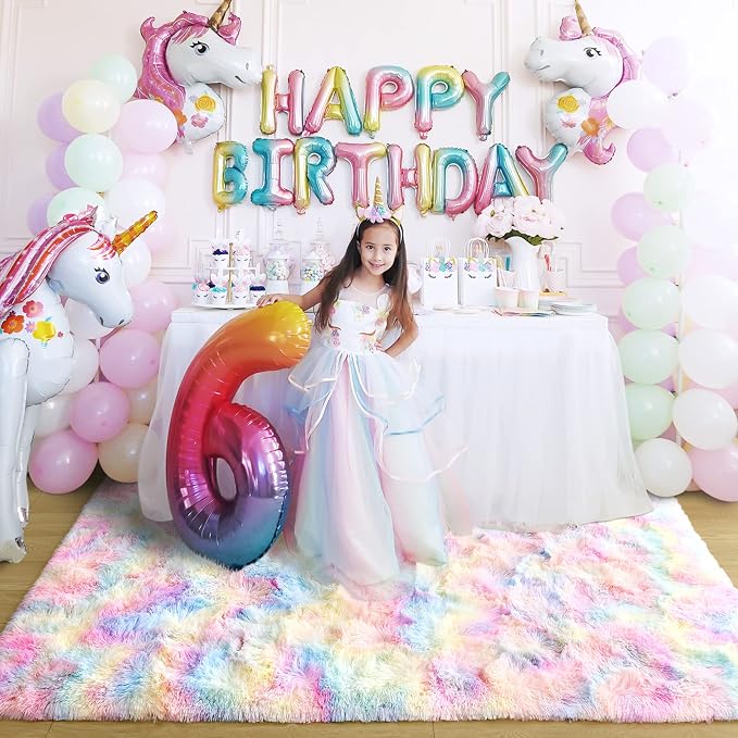 4x6 Rainbow Fluffy Soft Area Rug Non-Slip - Image 3