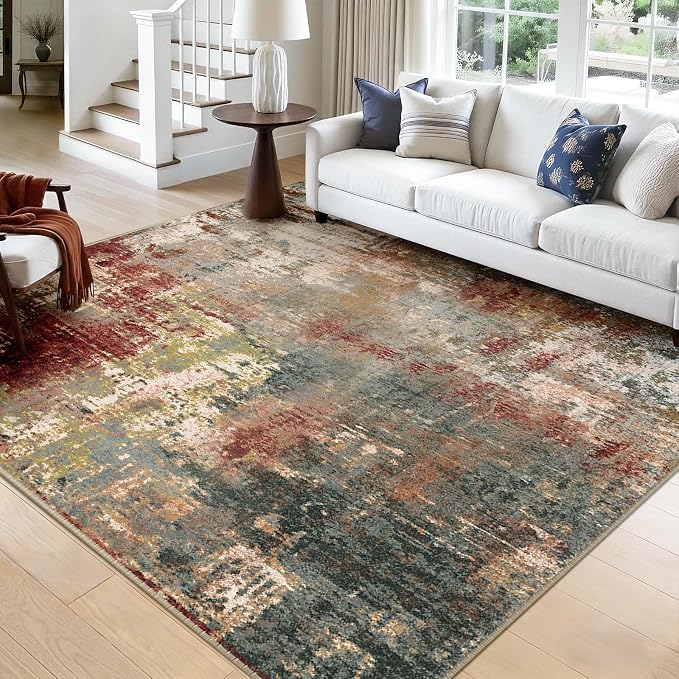 Washable Area Rugs Square 9ft Non-Slip Modern Abstract Soft by RELEANY