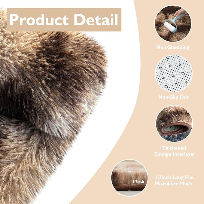Tie-Dyed Coffee Fluffy Round Rug, Soft Area Rugs - Image 4