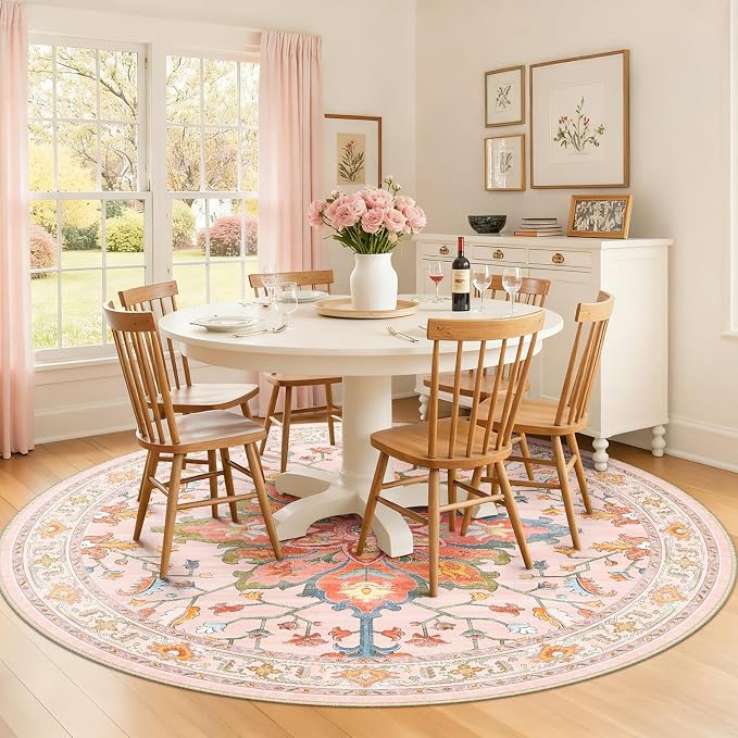 Area Rugs 8ft Washable Non-Slip, Floral Vintage Distress Print Pattern - Image 2
