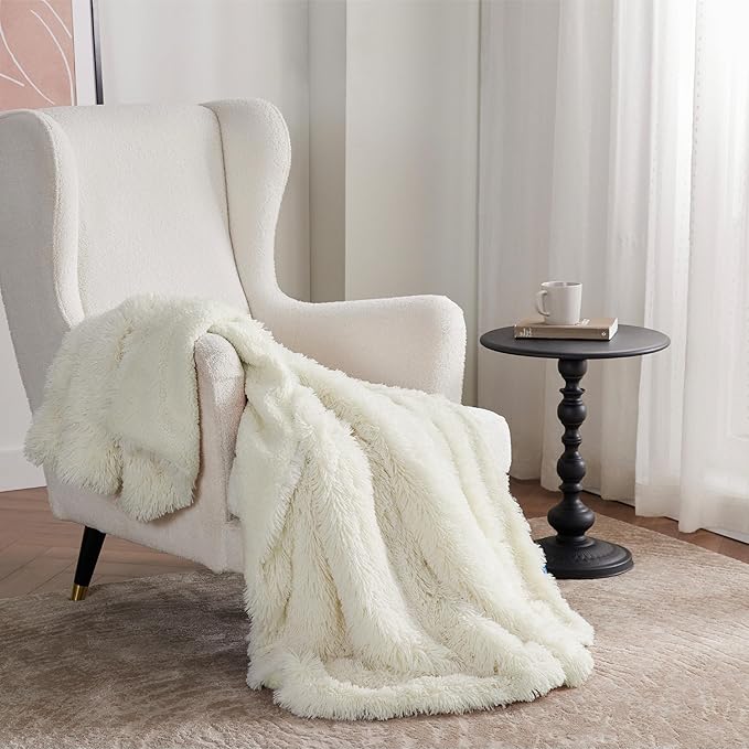 Bedsure GentleSoft Fuzzy Sherpa Faux Fur Twin Blanket Cream Cozy Gifts - Image 6