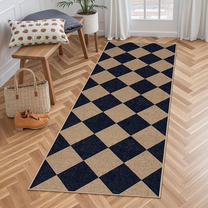 Lahome Colette Checkered Easy Jute Runner Rug, 2x6 Kitchen Mats by Lahome
