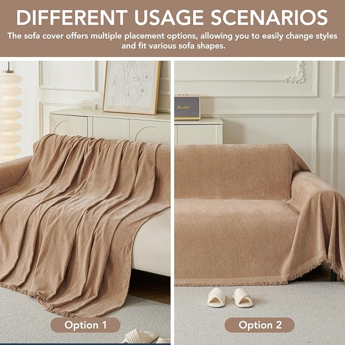 Couch Cover for Dogs, Boho Sofa Covers for 2 Cushion Couch, Chenille Sofa - Image 6