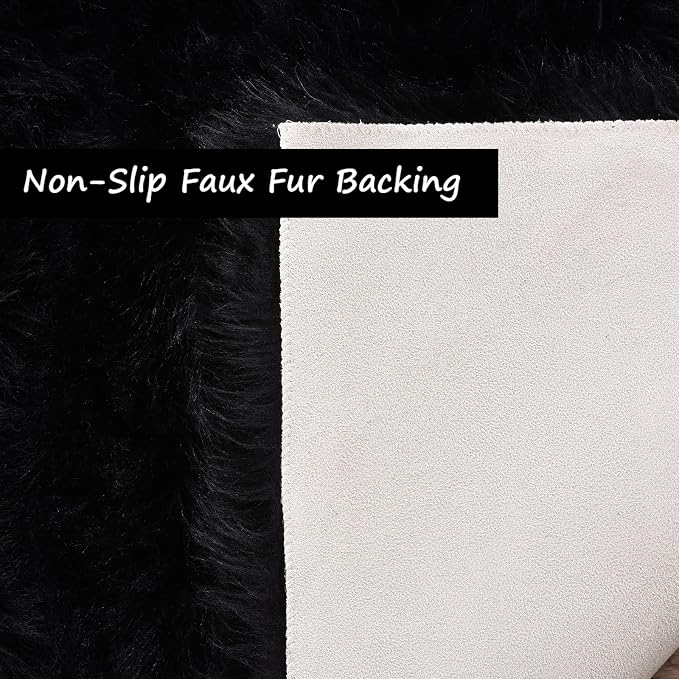 Goolela Black Area Rug 6x9 Fluffy Fuzzy Furry Shag Faux Sheepskin Fur Rug - Image 5