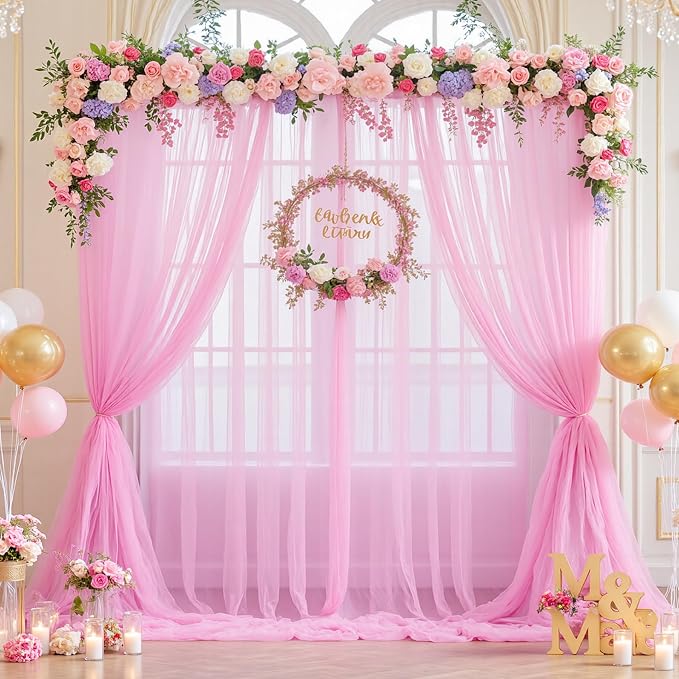Pink Sheer Backdrop Curtains for Girls Baby Shower Gender Reveal Birthday Party - Image 4