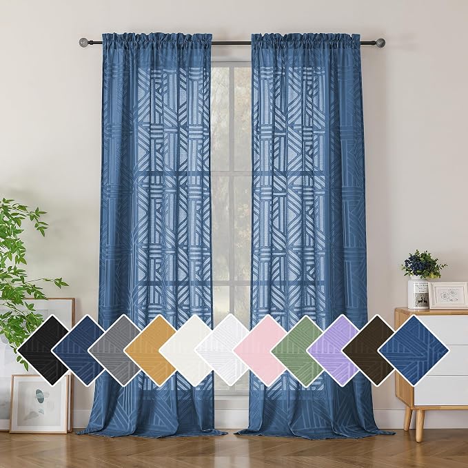 Simplebrand Dusty Blue Semi Sheer Curtains 96 Inches Long 2 Panels, Light by Simplebrand