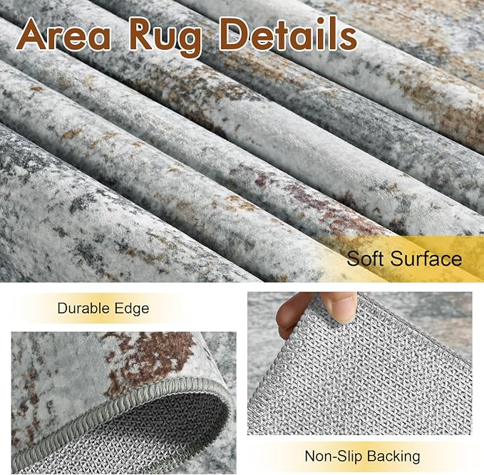 5x7 Ft Abstract Area Rugs for Living Room, Soft Non-Slip Modern Washable Rugs - Image 6