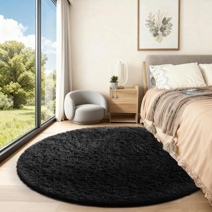 Ophanie Round Rug 5Ft Black Circle Area Rug, Room Decor - Image 5