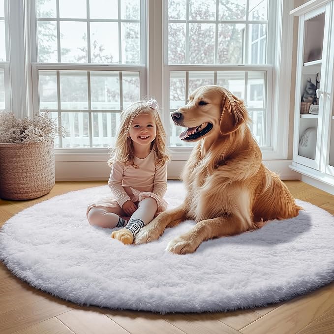 ONASAR White Round Area Rugs 5ft, Soft Bedroom Circle Rug Floor Mat - Image 6