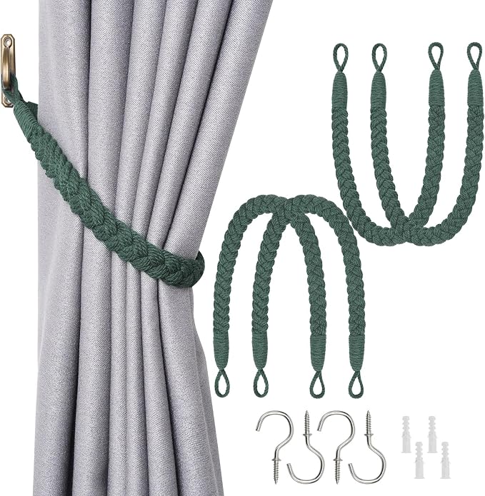 NICEEC 4 Pack Natural Cotton Rope Curtain Tiebacks Elegant Boho Style by NICEEC