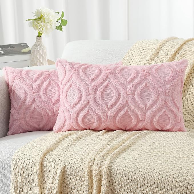 decorUhome Summer Throw Pillow Covers 12x20 Inch Set of 2, Soft Plush Faux Wool by decorUhome