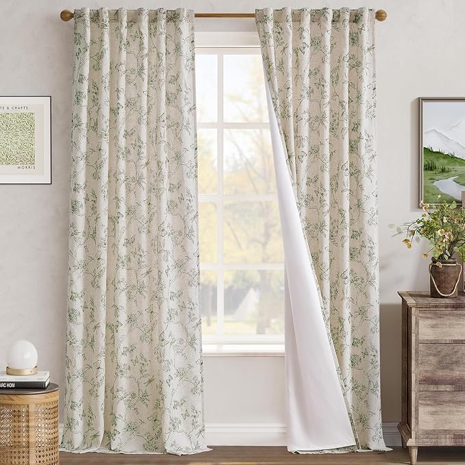 jinchan Floral Curtains Lined Linen Blend Curtain - Image 7