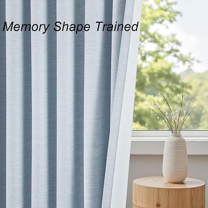 Topfinel Baby Blue 96 Inch Blackout Linen Curtains 2 Panel Set - Image 6