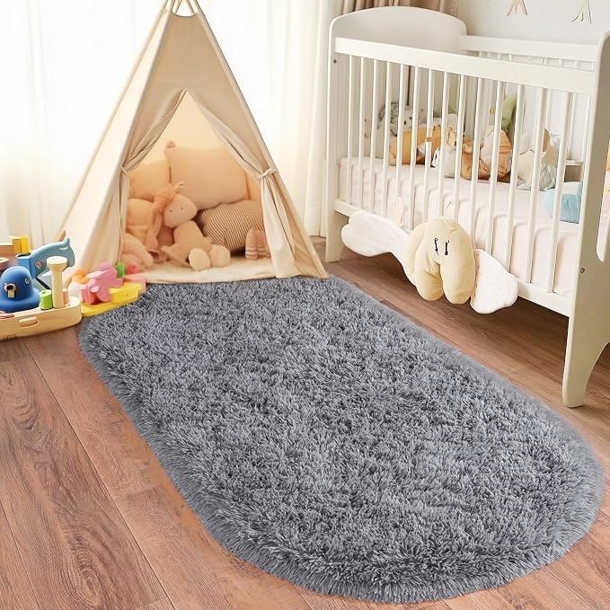 Pionblank Fluffy Oval Area Rug for Bedroom 3.3x6.2 Feet, Cute Plush Throw Rugs - Image 4