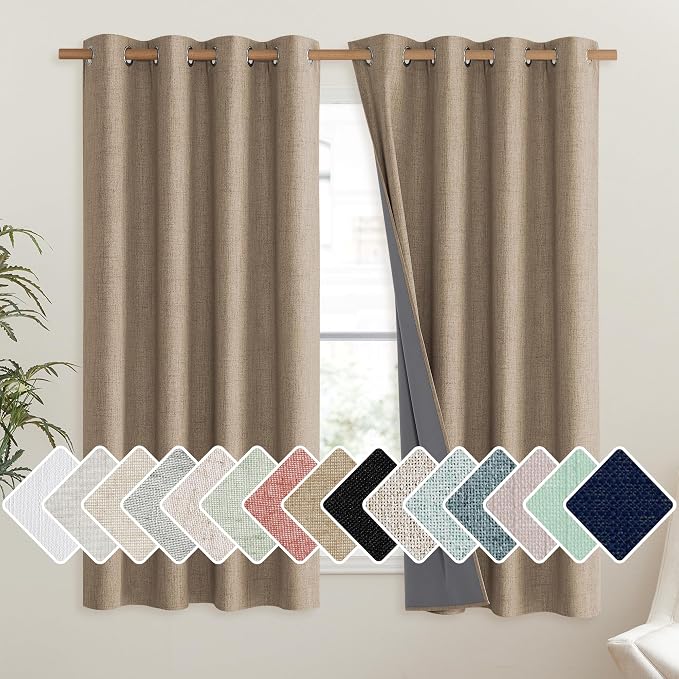 NICETOWN Burlap Vintage Open Linen Weave Flax Thermal Curtains, 100% Blackout by NICETOWN