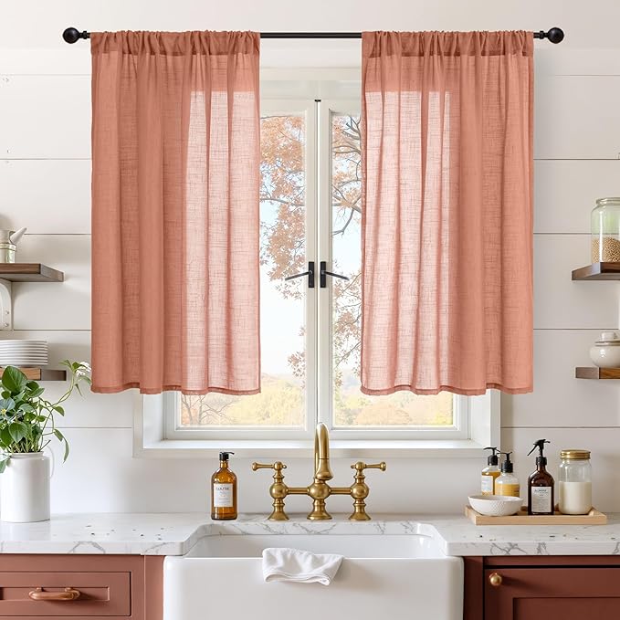BGment Rust Terracotta Linen Kitchen Window Curtains 40 Inch Length, Short by BGment