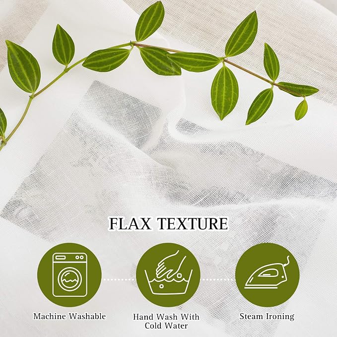 NICETOWN Linen Curtains Semi Sheer Flax Texture, Eyelet Top Bedroom Window - Image 4