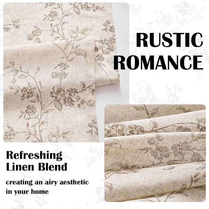 Lazzzy Floral Linen Curtains Farmhouse Extra Long Curtain - Image 4