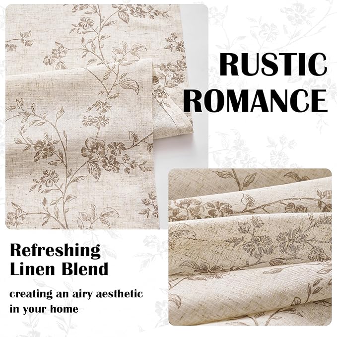 "Lazzzy Farmhouse Polyester blended Curtains Taupe Floral Curtains 96 Inch - Image 4