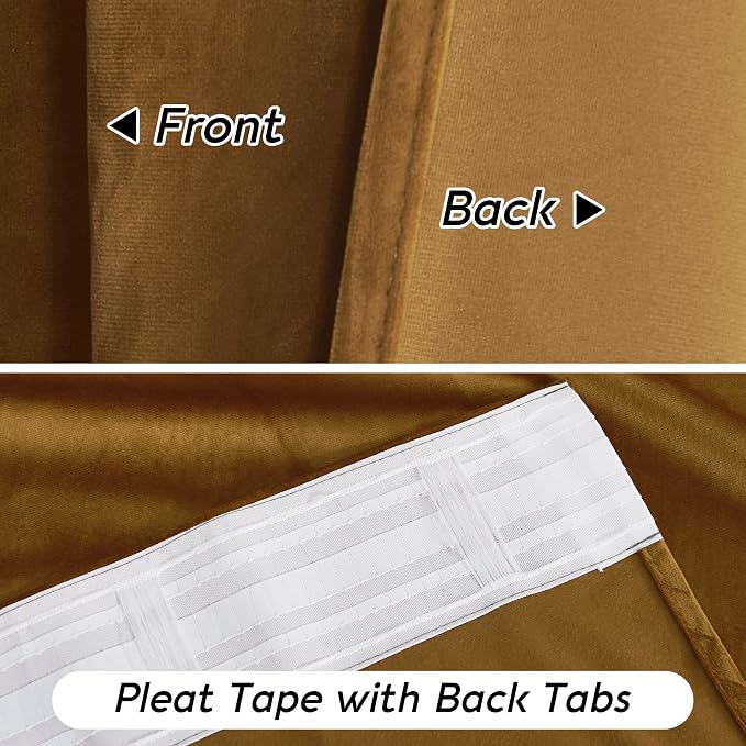 RYB HOME Gold Brown Velvet Curtains, Light Blocking, Energy Saving, Vintage - Image 6